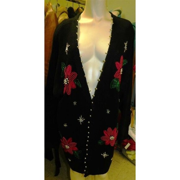 7/1122 Victoria Jones 1X Beaded Christmas Sweater - Picture 1 of 2